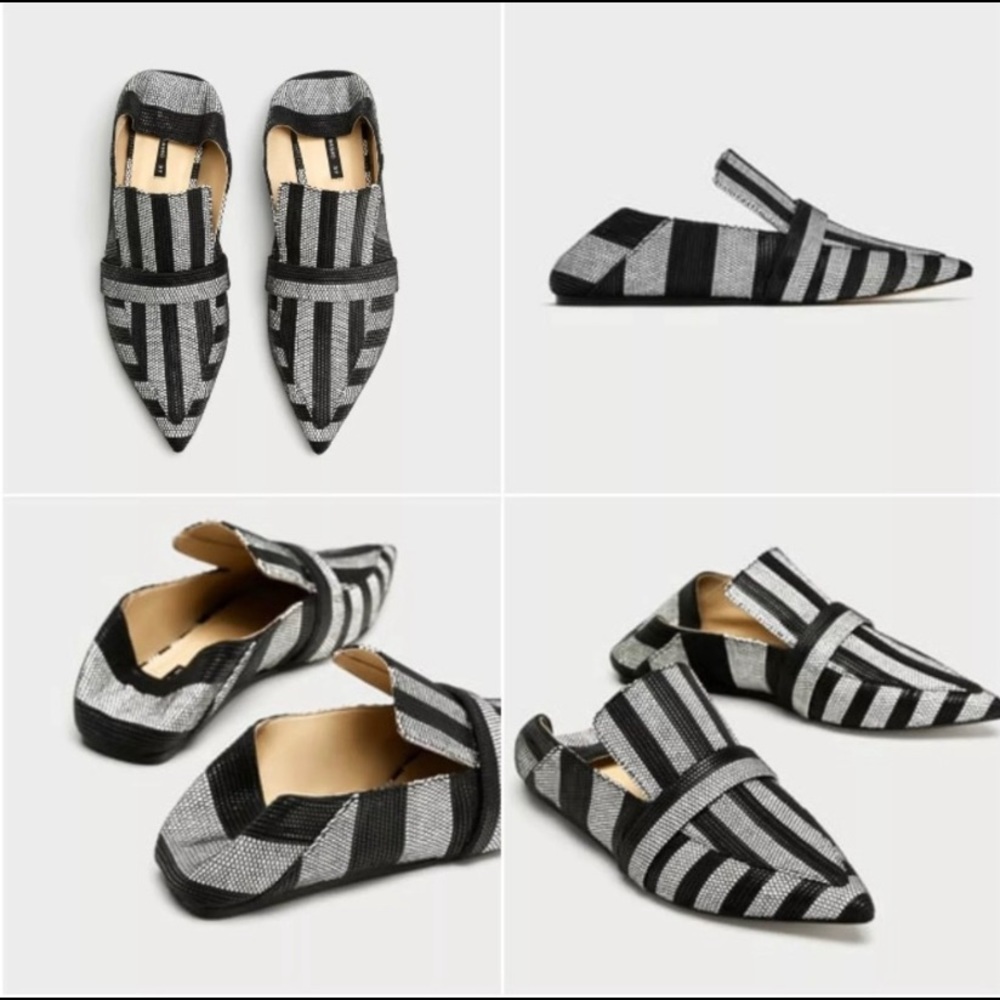 Zara Fold over  striped mules size 6